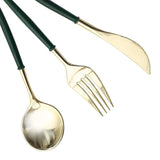 24 Pack | 8inch Metallic Gold With Hunter Emerald Green Silverware Set, Plastic Utensil Set#whtbkgd