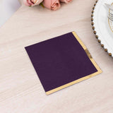 50 Pack Purple Disposable Cocktail Napkins with Gold Foil Edge