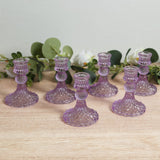 6 Pack Lavender Lilac Diamond Pattern Glass Pillar Votive Candle Stands