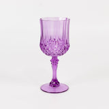 6 Pack 8oz Purple Crystal Cut Reusable Plastic Cocktail Goblets, Shatterproof Wine Glasses