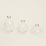 Set of 3 | Small Clear Glass Flower Bud Vases With Metallic Gold Rim