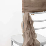 1 Set Taupe Chiffon Hoods With Ruffles Willow Chiffon Chair Sashes