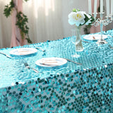 90x156 Turquoise Big Payette Sequin Rectangle Tablecloth Premium