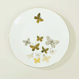 Set of 20 White Gold Butterfly Plastic Party Plates, Round Disposable Dinner and Salad Plates