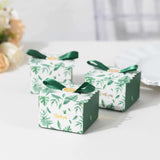 25 Pack Green Monstera Leaf Print Candy Gift Boxes with Satin Ribbon Bow, Thank You Cardstock Paper 