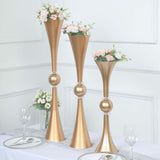 2 Pack | 21inch Gold Crystal Embellishment Trumpet Table Centerpiece, Reversible Plastic Flower Vase