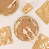 72 Pcs Natural Disposable Dinnerware Set With Gold Foil Palm Leaves Print