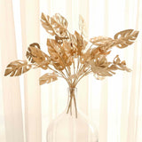 4 Pack Metallic Gold Artificial Monstera Leaves Bunches, 14inch Tropical Palm Leaf Bushes Vase