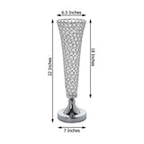 2 Pack | 22inch Tall Silver Crystal Beaded Metal Trumpet Vase Centerpieces