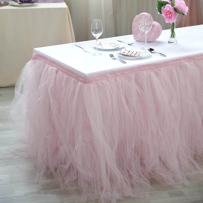 17 FT Blush / Rose Gold 4 Layer Tulle Tutu Pleated Table Skirts