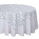 72"x72" Silver Sequin Leaf Embroidered Tulle Table Overlay, Square Sheer Table Topper