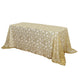 90x156inch Gold Sequin Leaf Embroidered Rectangular Tablecloth, Seamless Sheer Table Overlay