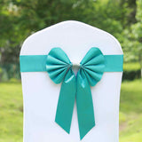 5 Pack | Turquoise | Reversible Chair Sashes with Buckle | Double Sided Pre-tied Bow Tie Chair Bands | Satin & Faux Leather