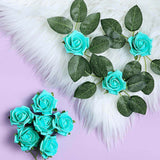 24 Roses | 2inchTurquoise Artificial Foam Flowers With Stem Wire and Leaves