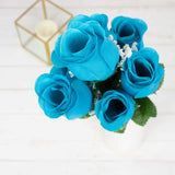 12 Bushes | Turquoise Artificial Premium Silk Flower Rose Buds | 84 Rose Buds