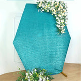 8ftx7ft Turquoise Metallic Shimmer Tinsel Spandex Hexagon Backdrop, 2-Sided Wedding Arch Cover