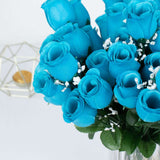 12 Bushes | Turquoise Artificial Premium Silk Flower Rose Buds | 84 Rose Buds