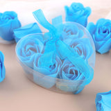 6 Pcs Turquoise Scented Rose Soap Heart Shaped Party Favors With Gift Box And Ribbon