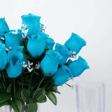 12 Bushes | Turquoise Artificial Premium Silk Flower Rose Buds | 84 Rose Buds