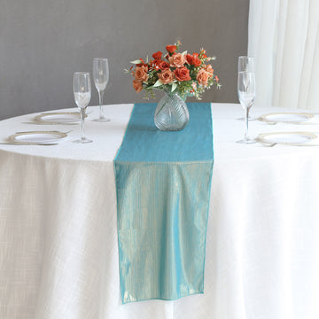 12"x108" Turquoise Shimmer Sequin Dots Polyester Table Runner, Wrinkle Free Sparkle Glitter Table Runner