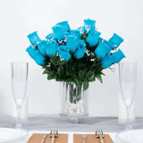 12 Bushes | Turquoise Artificial Premium Silk Flower Rose Buds | 84 Rose Buds