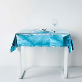 50 inch x 50 inch Turquoise Metallic Foil Square Tablecloth, Disposable Table Cover