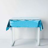 50 inch x 50 inch Turquoise Metallic Foil Square Tablecloth, Disposable Table Cover