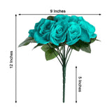 12inch Turquoise Artificial Velvet-Like Fabric Rose Flower Bouquet Bush