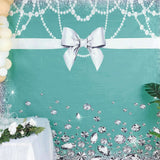 8ftx8ft Turquoise/White Bow, Diamond Pearl Print Vinyl Photo Backdrop