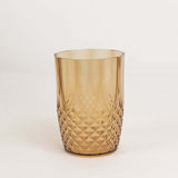 6 Pack Amber Gold Reusable Plastic Tumbler Glasses in Crystal Cut Style