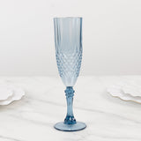 6 Pack Dusty Blue Crystal Cut Reusable Plastic Wedding Flute Glasses, 8oz Shatterproof