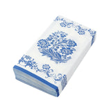 50 Pack 2-Ply Paper Party Napkins in White Royal Blue Damask Floral Pattern