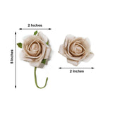 24 Roses | 2inch Champagne Artificial Foam Flowers With Stem Wire and Leaves