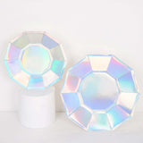 25 Pack | Iridescent 9inch Geometric Dinner Paper Plates, Disposable Plates with Decagon Rim