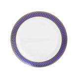 10 Pack White Disposable Salad Plates With Navy Blue Gold Spiral Rim#whtbkgd