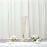 2 Pack | Gold 32Inch Tall Crystal Beaded Trumpet Vase Set, Table Centerpiece