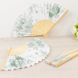 5-Pack Paper Folding Fans Party Favors in White & Sage Green French Toile Pattern, Handheld Fans