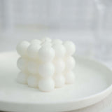 White Bubble Cube Long Burning Paraffin Wax Candle Set, Unscented Decorative Pillar Candle Gift