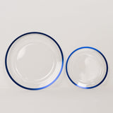 10 Pack Clear Regal Disposable Salad Plates With Blue Rim, 7inch Round Plastic Appetizer Dessert