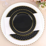 7.5inch Black / Gold 3D Disposable Dessert Plates Dotted Rim Design, Round Plastic Appetizer Plates