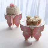 2 Pack White Pink Glitter Butterfly Cupcake Stands, 12inch Floral Print Cake Dessert Holder