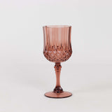 6 Pack 8oz Dusty Rose Crystal Cut Reusable Plastic Cocktail Goblets, Shatterproof Wine Glasses