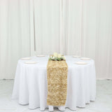 14inch x 108inch Champagne Grandiose 3D Rosette Satin Table Runner