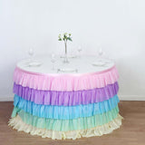 14ft Rainbow Chiffon Ruffled Tutu Table Skirt with Satin Backing, 5-Tier Gradient Unicorn Themed