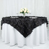 72inch x 72inch Black 3D Leaf Petal Taffeta Fabric Table Overlay