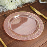 10 Pack | 7.5inch Blush / Rose Gold Plastic Salad Plates With Gold Rim And Hammered Design