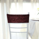 5 Pack | Burgundy 6inch x 15inch Sequin Spandex Chair Sashes, Stretch Fitted Chair Sashes