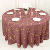 120inch Cinnamon Rose Round Polyester Tablecloth With Gold Foil Geometric Pattern