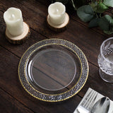 10 Pack | 7.5inch Clear Hammered Design Plastic Salad Plates With Gold Rim