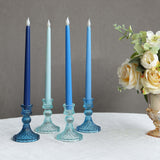 6 Pack Assorted Blue Diamond Pattern Glass Pillar Votive Candle Stands